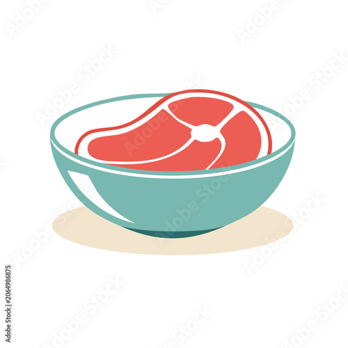 Raw steak in teal bowl flat illustration