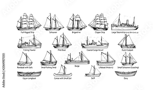 Photos Vintage Ship and Boat Sketch Collection Hand Drawn Maritime Transportation Vecto