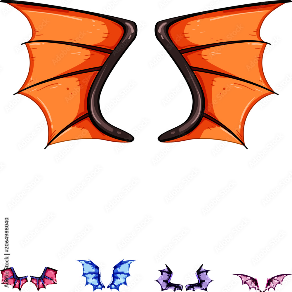 Naklejka premium Fantasy creature's wings vector art providing a vibrant selection of mythical elements for design projects, halloween decorations, or magical themed content