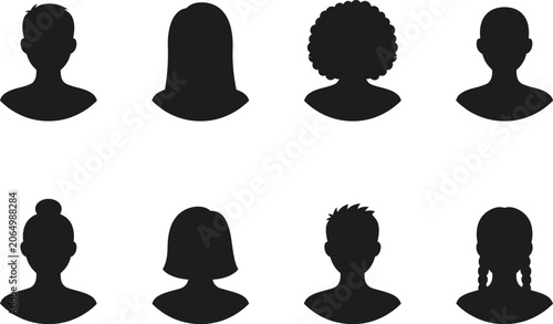 Black silhouette of diverse human heads and faces