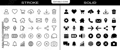 UI and UX Icons Pack in Outline and Filled Styles, UI icons, user interface, web icons, app icons, outline icons, solid icons, User Interface Icons Set for Web and Mobile Applications