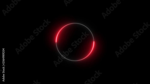 Glowing neon circle loading animation in retro style on black background. 4k video