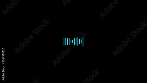 digital sound wave and frequency level display,Dynamic white audio visualizer- Music sound wave animation on black background.