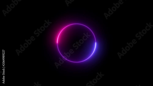 Glowing neon circle loading animation in retro style on black background. 4k video