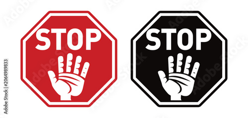 Stop vector sign hand gesture red octagonal signal