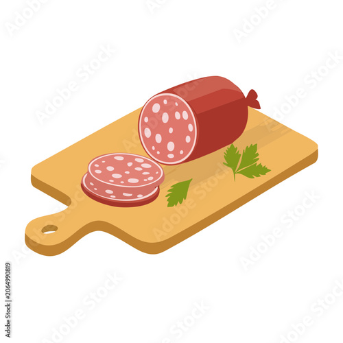 Sliced Salami on Wooden Cutting Board with Parsley