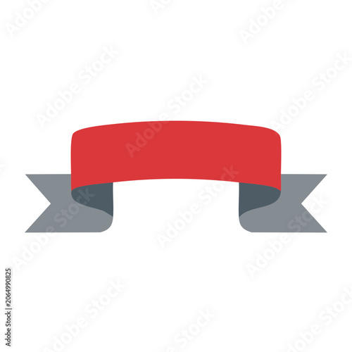 Red ribbon banner with gray ends on transparent background