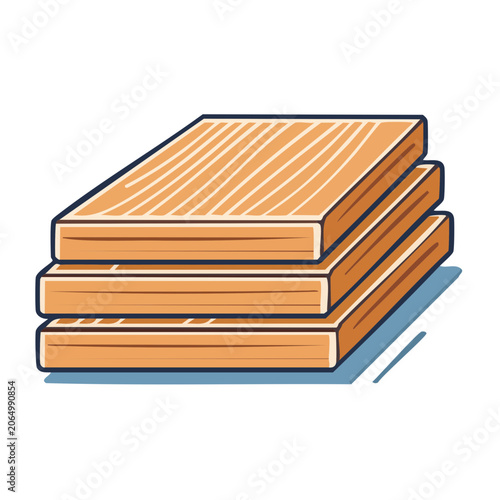 Stack of wooden planks flat illustration