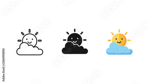 Billede på lærred Sun behind cloud weather icon with forecast meteorology environment interface ap