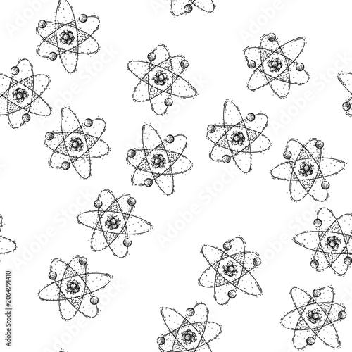 Photos seamless pattern neutron molecule atom hand drawn