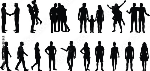 Foto Collection of diverse human silhouettes featuring families friends and individua