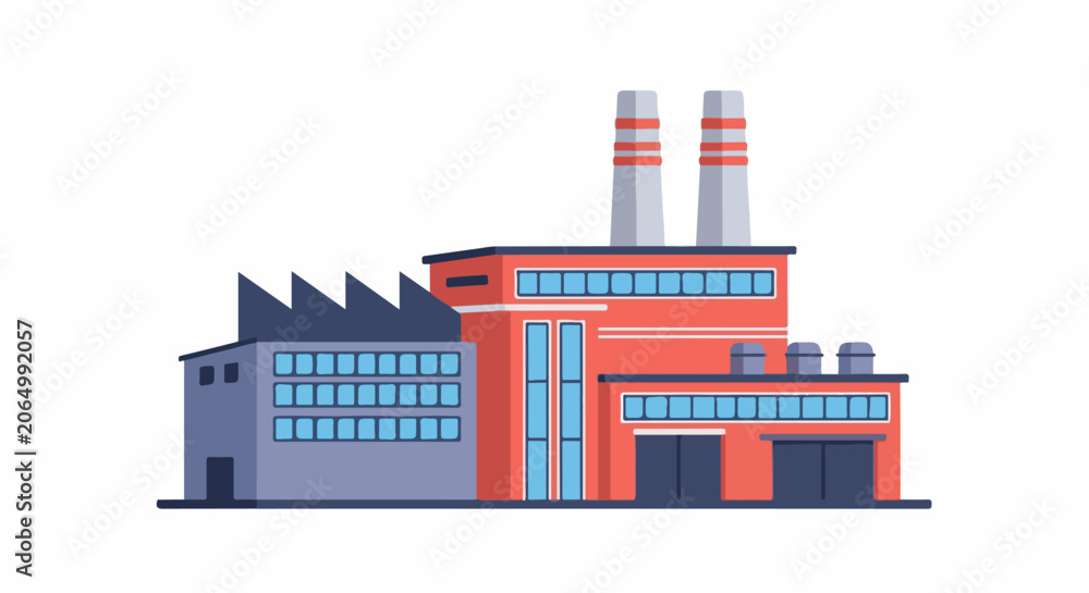 Naklejka premium A factory building with two smokestacks and industrial design