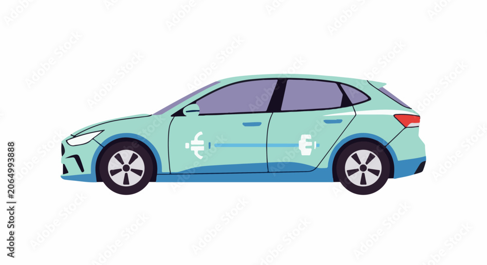 Obraz premium A green car with blue accents and white symbols on its side