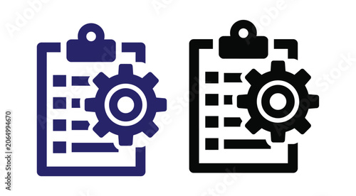 Clipboard vector icon featuring mechanical gear symbol