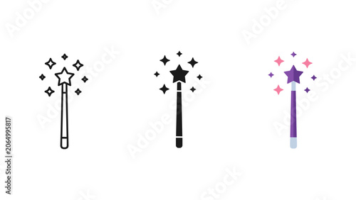 Foto Magic wand icon collection in multiple styles with fairy tale collection illustr