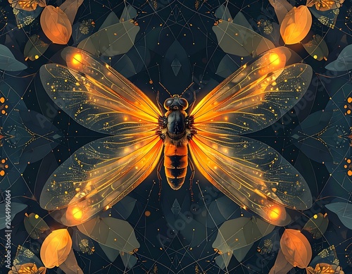 A large insect with glowing wings