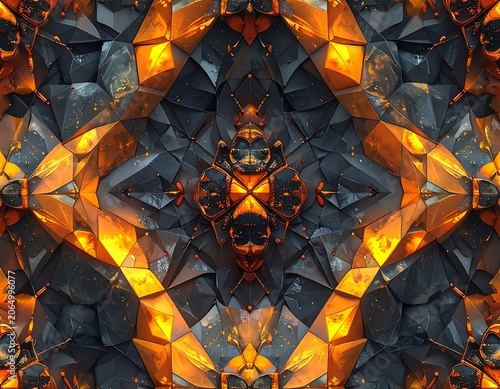 A kaleidoscopic pattern of dark and bright geometric shapes