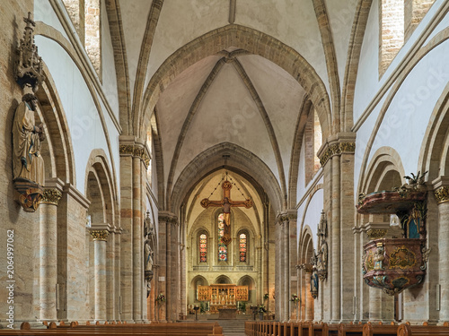 Osnabruck, Germany. Interior of St. Peter's Cathedral. The cathedral was founded in 785. The oldest parts of the present-day church dates back to the 12th century.