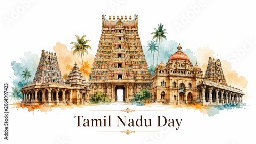 Tamil Nadu Day watercolor banner illustration.