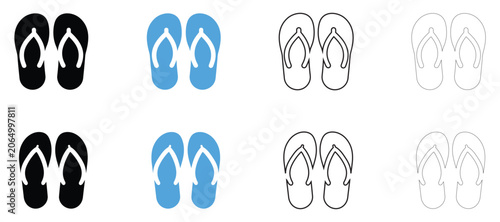 Schilderij op canvas Summer beach flip flops vector icon, pair of flip flop casual vacation footwear