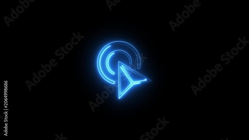 Neon glowing location icon animation on black background. Neon location pin, direction sign, search address, position map tracking animation.