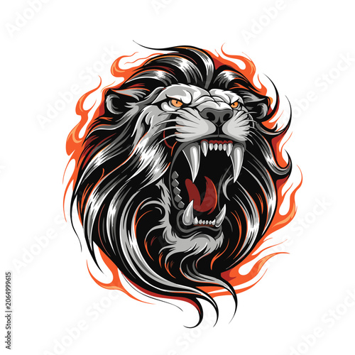 A fierce lion head with an explosive roar