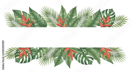 Canvastavla Tropical leaf borders, green palm fronds, floral garland, exotic foliage, decora