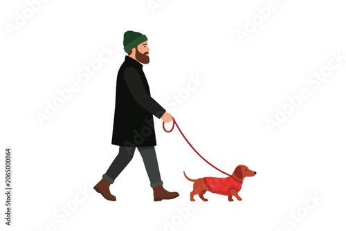 Εκτύπωση καμβά Man walking dachshund dog vector illustration isolated