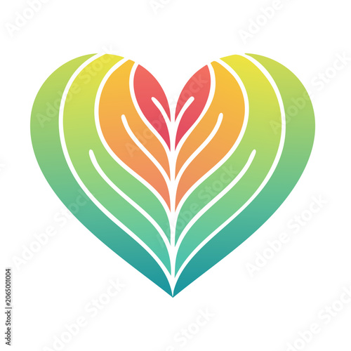 Colorful Heart with Leaf Design on Transparent Background