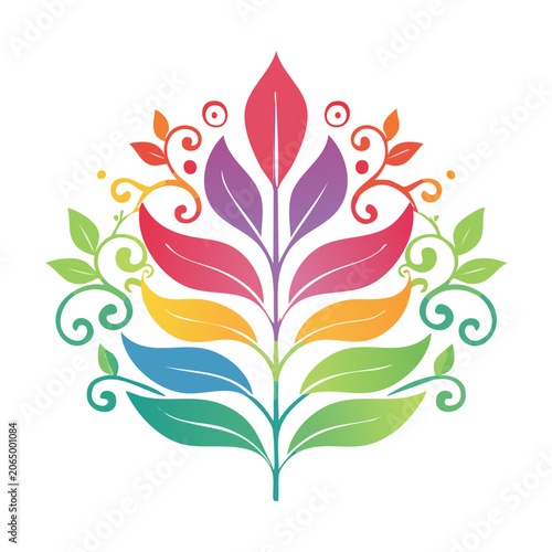 Colorful Stylized Leaves and Swirls Illustration