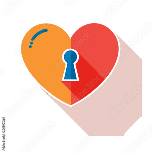 Flat design heart with keyhole icon