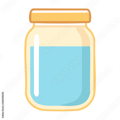 Flat design illustration of a glass jar with liquid and cap