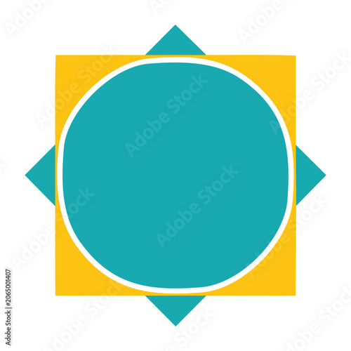 Flat geometric circle with teal and yellow frame