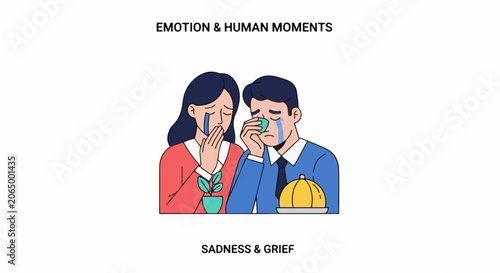 A man and woman crying and showing sadness