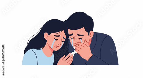 A man and woman crying and comforting each other