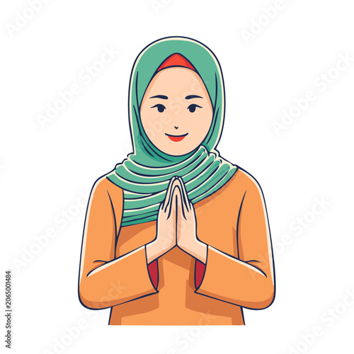 Woman in green hijab praying with hands together