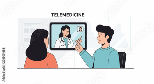 A man and woman engage in a telemedicine consultation