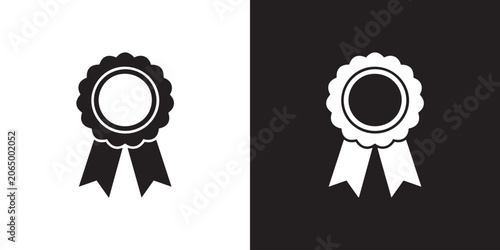 Quadro su tela Monochrome Award Rosette Icon with Ribbon Tails - Modern Champion Achievement Re