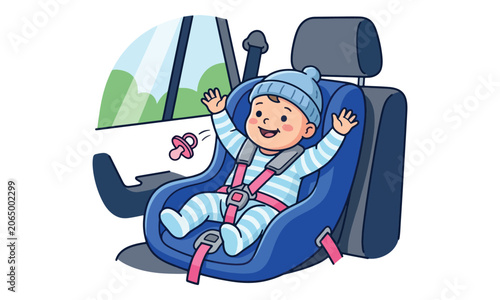 Baby Boy in Safety Car Seat Illustration
