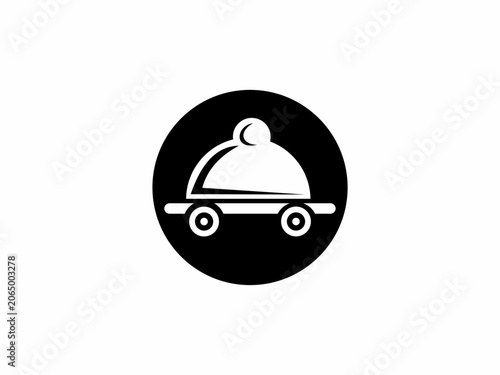Black Circle Food Delivery Service Cloche on Wheels Silhouette Restaurant and Catering Logo Graphic