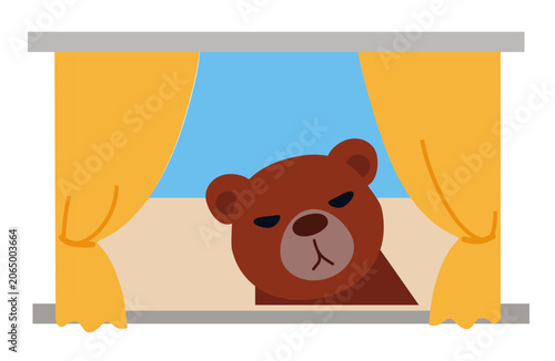 Fényképezés 住宅の部屋の窓をのぞき込む野生のクマのイラスト（家宅侵入・獣害の恐怖・アーバンベア）