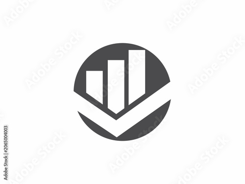 A minimalist round vector logo design showing a growth graph bar chart integrated into a checkmark inside a solid grey circle, ideal for corporate accounting and financial audit companies.