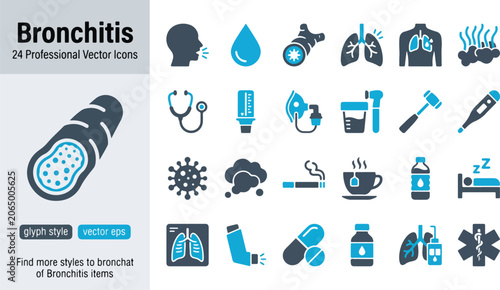 Bild auf Leinwand Bronchitis symptoms and treatment medical glyph icons set