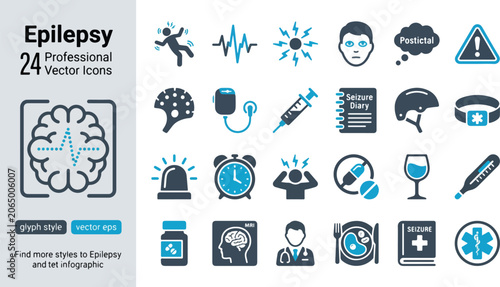 Foto Epilepsy healthcare medical glyph icons set