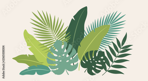 Vibrant tropical foliage illustration against cream background for design