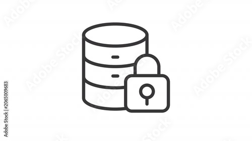 Database protection line animation. Network defense with locked storage animated icon. Opening lock with a blinking server signals. Outline element on white background. HD video with alpha channel