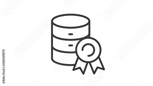 Data certification and compliance line animation. Verified information storage animated icon. Shaking medal with a blinking signals. Outline element on white background. HD video with alpha channel