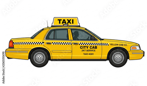Foto yellow city taxi vector illustration with classic cab vehicle side view for tran