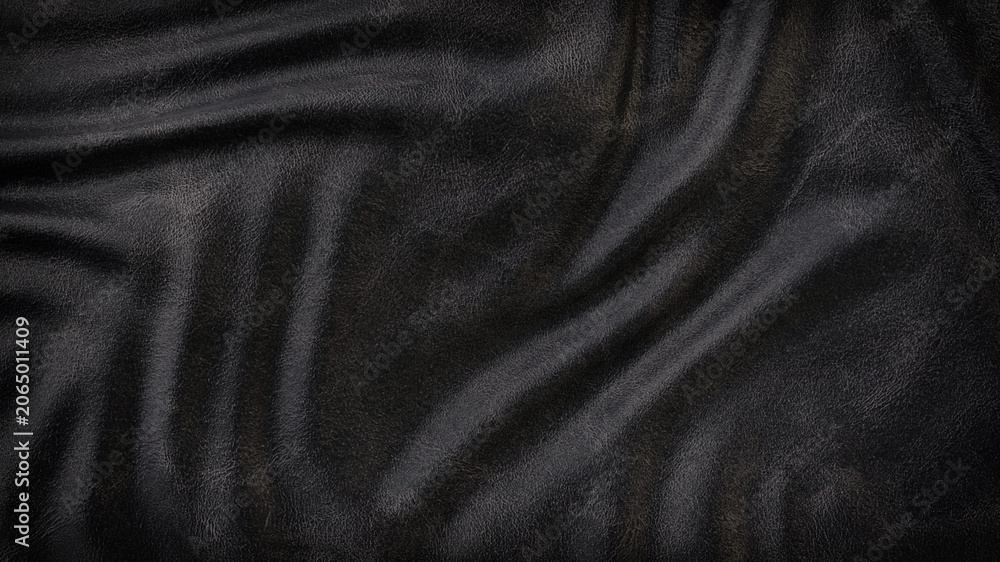 Fototapeta premium Black luxury wrinkled folded leather texture background.