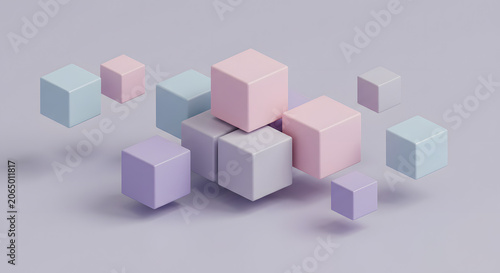 Abstract Floating Pastel Cubes Background with Modern Geometric Shapes and Minimal Artistic Composition